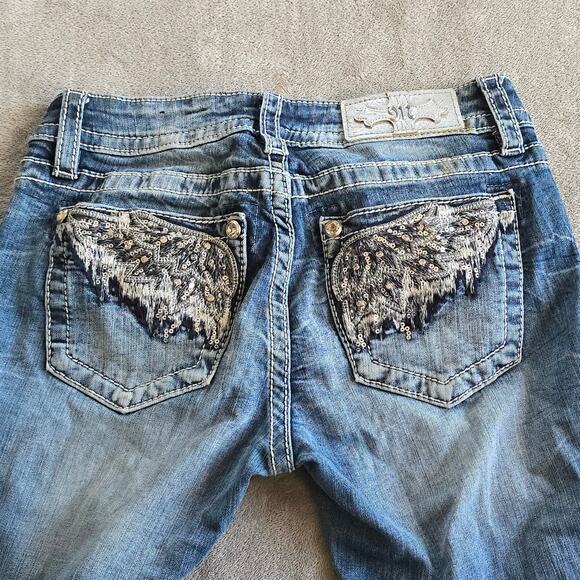 Miss Me Signature Bootcut Jeans Embellished Wings Distressed Women’s 26 - Picture 9 of 9